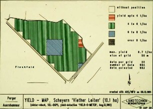 Yield - Map Scheyern "Viether Leiten" (10.1 ha) (winter whaet; SEL-DGPS; yield detection "YIELD-O-METER", Aug. 13. 1991)