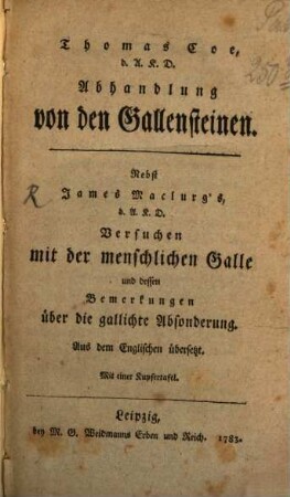 Abhandlung von den Gallensteinen : aus dem Englischen übersetzt