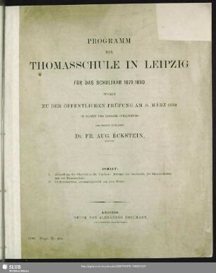 1879/1880 (1880): Programm der Thomasschule in Leipzig : für d. Schuljahr ...