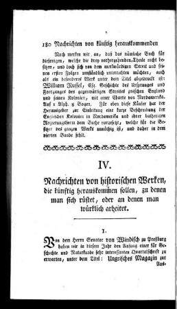 Nachrichten von historischen Werken, die künftig herauskommen sollen, zu denen man sich rüstet, oder an denen man würklich arbeitet