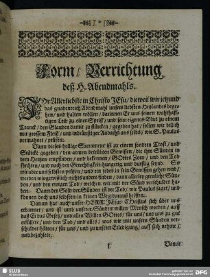 Form, Verrichtung deß H. Abendmahls