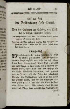 Auf das Fest der Beschneidung Jesu Christi.