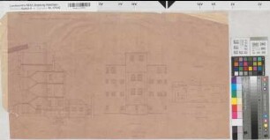 Arnsberg, Amtsgericht, Altbau, Schnitt, Hinteransicht und Lageplan