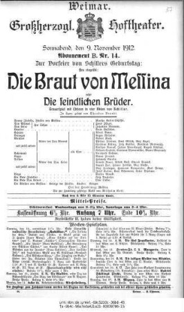 Die Braut von Messina oder Die feindlichen Brüder