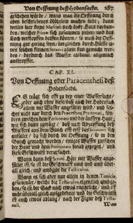 Cap. XI. Von Oeffnung oder Paracenthesi deß Hodensacks.