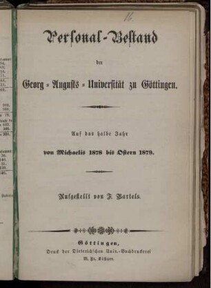 WS 1878/79: Personal-Bestand der Georg-Augusts-Universität zu Göttingen