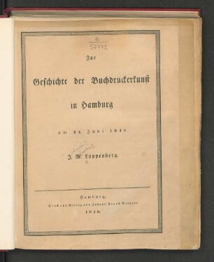 Zur Geschichte der Buchdruckerkunst in Hamburg : am 24. Juni 1840