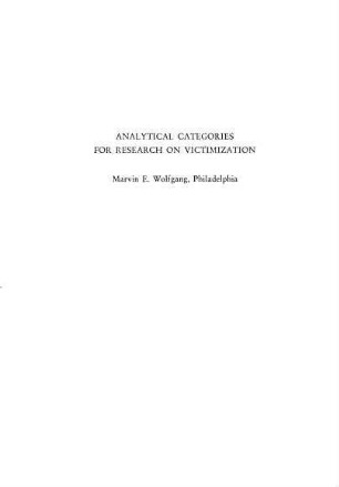 Analytical Categories for Research on Victimization