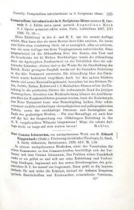 334 [Rezension] Göttsberger, Johann, Einleitung in das Alte Testament