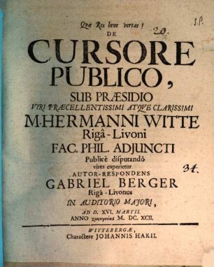 De cursore publico, disp.