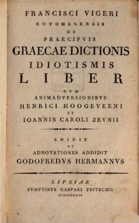 De praecipuis Graecae dictionis Idiotismis