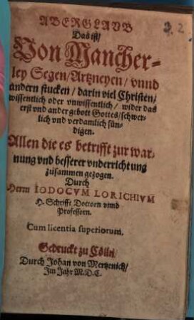 Aberglaub : d.i. Kurzlicher Bericht von verbottenen Segen
