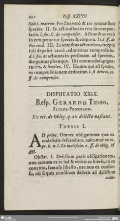 Disputatio XXIX. Resp. Gerardo Tidaeo, Stolpa-Pomerano. Ex tit. de Oblig. q. ex delicto nascunt