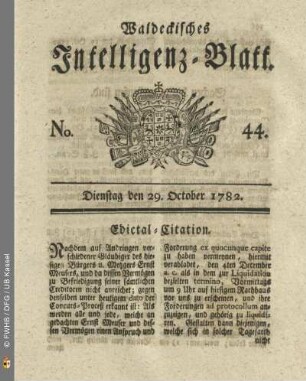 No. 44, Dienstag den 29. October 1782