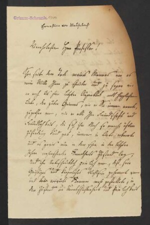 Brief an Wilhelm Grimm
