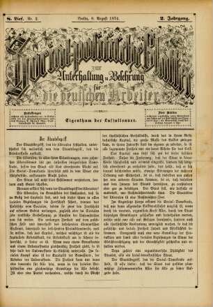 8. Lief. Nr. 2. Berlin, 8. August 1874. 2. Jahrgang.