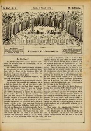 8. Lief. Nr. 2. Berlin, 8. August 1874. 2. Jahrgang.