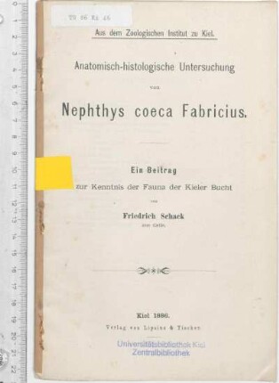 Anatomisch-histologische Untersuchung von Nephthys coeca Fabricius : ein Beitrag zur Kenntnis der Fauna der Kieler Bucht