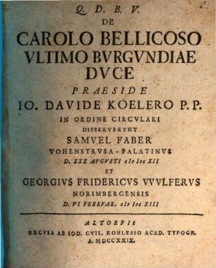De Carolo Bellicoso, ultimo Burgundiae duce : Disp. 1.2.