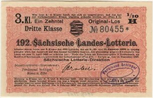 3 Reichsmark / 9 Reichsmark - 1/10 Los, 3. Klasse