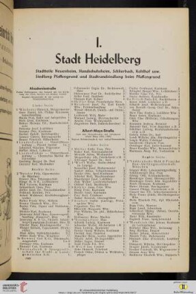 I. Stadt Heidelberg - Stadtteile Neuenheim, Handschuhsheim, Schlierbach, Kohlhof usw., Siedlung Pfaffengrund und Stadtrandsiedlung beim Pfaffengrund