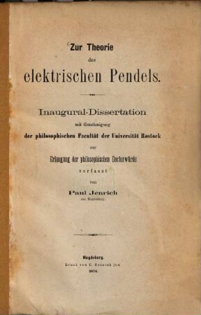 Zur Theorie des elektrischen Pendels