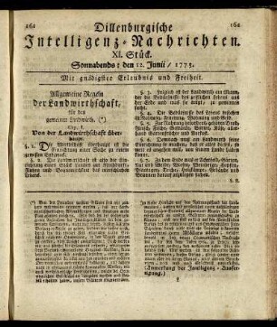XI. Stück. Sonnabends: den 12. Junii / 1773.