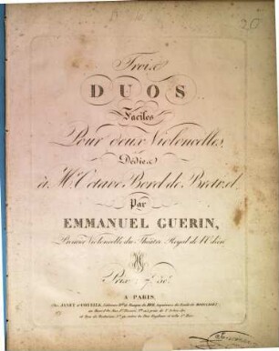 Trois duos faciles : pour 2 violoncelles