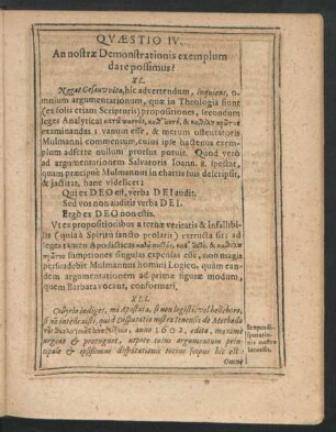Quaestio IV. An nostrae Demonstrationis exemplum dare possimus?