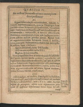 Quaestio IV. An nostrae Demonstrationis exemplum dare possimus?
