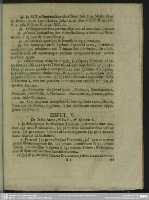 Disput. V. De Deo Patre, & Filio, & Spiritu S.
