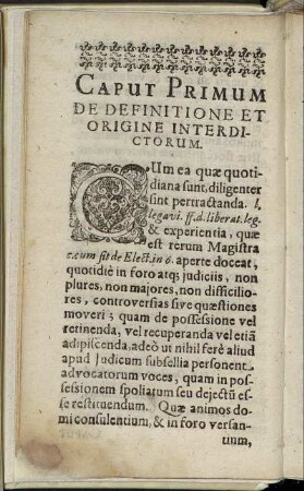 Caput Primum De Definitione Et Origine Interdictorum.