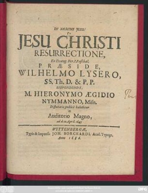 De Jesu Christi Resurrectione, Ex Evang. Fer. I. Paschal.
