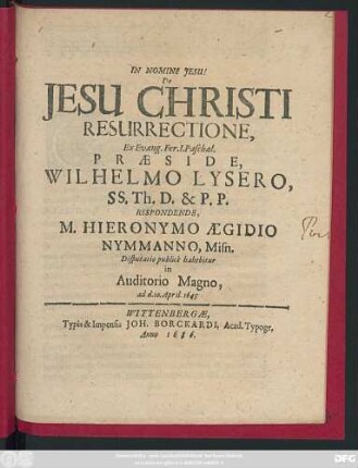 De Jesu Christi Resurrectione, Ex Evang. Fer. I. Paschal.