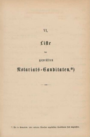 VI. Liste der geprüften Notariats-Candidaten