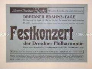 Maueranschlag zur Ankündigung eines Konzertes im Rahmen der Dresdner Brahms-Tage