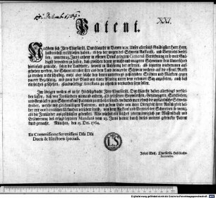 Patent. : München, den 15. Dec. 1764. Ex Commissione Serenissimi Dni Dni Ducis & Electoris speciali. Joseph Wolf, Churfürstl. Hof-Raths-Secretarius.
