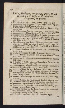 42-69, Biblia, Theologici, Patres Graeci & Latini, & Historiae Ecclesiasticae Scriptores, in Quarto - Poetae Graeci Veteres in Quarto