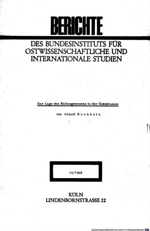 Zur Lage des Bildungswesens in der Sowjetunion