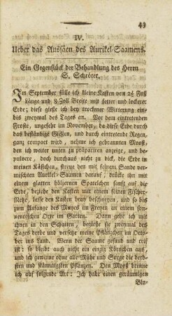 IV. Ueber das Aussäen des Aurikel-Saamens.