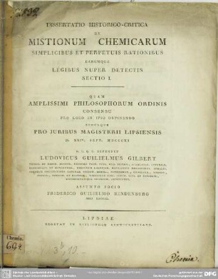 1: Dissertatio Historico-Critica De Mistionum Chemicarum Simplicibus Et Perpetuis Rationibus Earumque Legibus Nuper Detectis ...