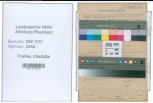 Entnazifizierung Charlotte Franke , geb. 17.11.1899 ()