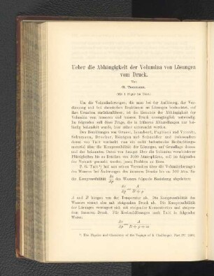 Ueber die Abhängigkeit der Volumina von Lösungen vom Druck.
