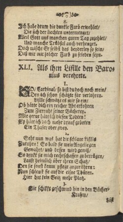 XLI. Als ihm Lisille den Baronius verehrete