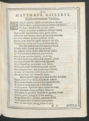 XV. Matthaeus Müllerus, Elystromontanus Variscus.