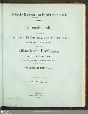 15.1912/13(1913): Jahresbericht : über das Schuljahr ...