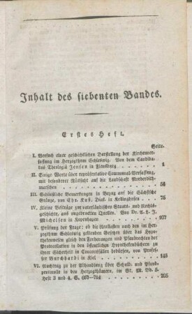 Inhalt des siebenten Bandes.