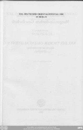 Supplement V: XXI. Deutscher Orientalistentag (1980): Zeitschrift der Deutschen Morgenländischen Gesellschaft : ZDMG