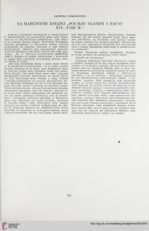 17: Na marginesie książki "Polskie tkaniny i hafty XVI-XVIII w."