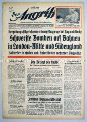 Tageszeitung "Der Angriff" u.a. zum Luft- und See-Krieg gegen England